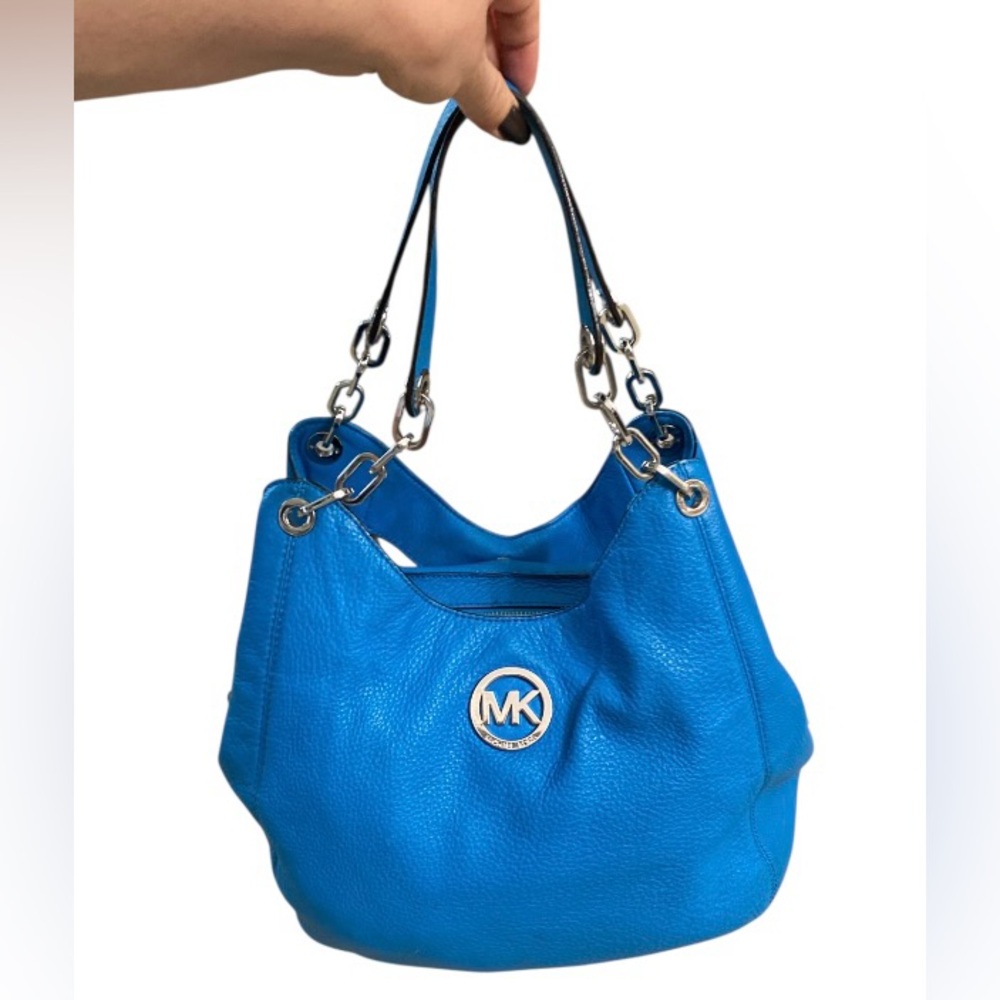 Michael Kors Soft Fulton Chain Summer Blue Shoulder Tote Leather